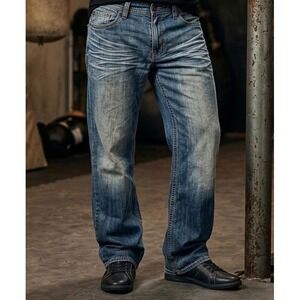 Tapout Vintage Mens Jeans Size 33 Medium Wash Straight Leg MMA Embroidered Blue